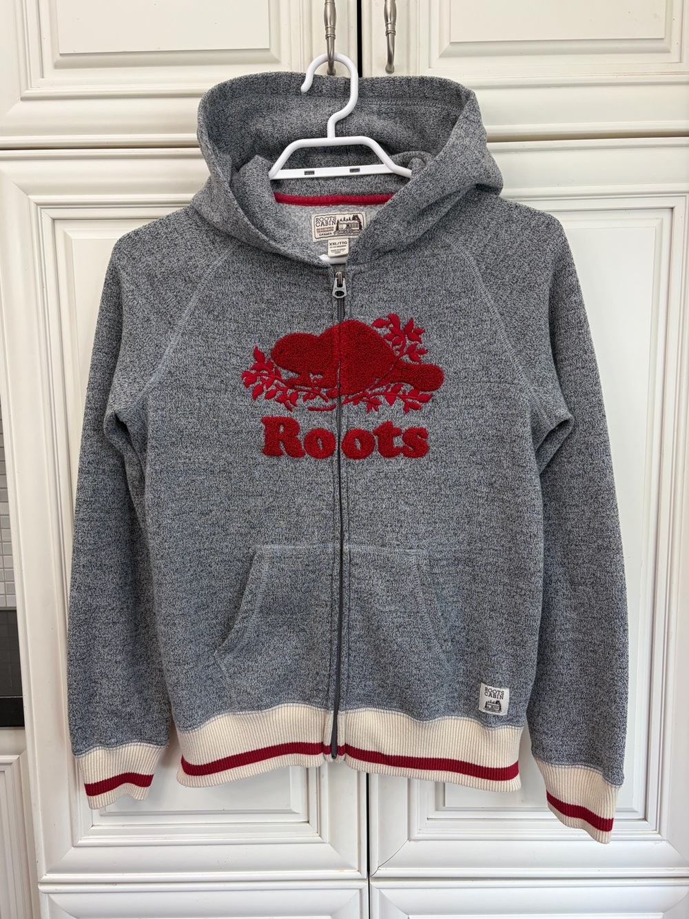 Roots Cabin grey kids fleece lined zip hoodie